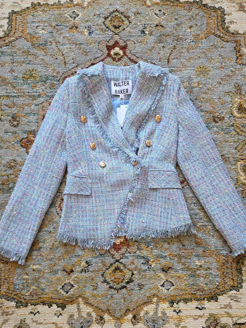 Walter Baker Pastel Multi-Color Tweed Double-Breasted Blazer